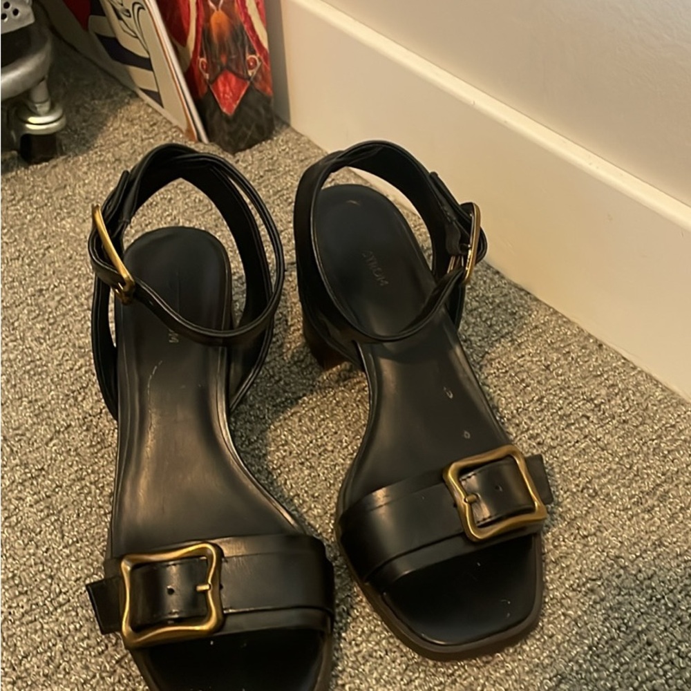 Nordstrom Black Sandals with Gold Buckle